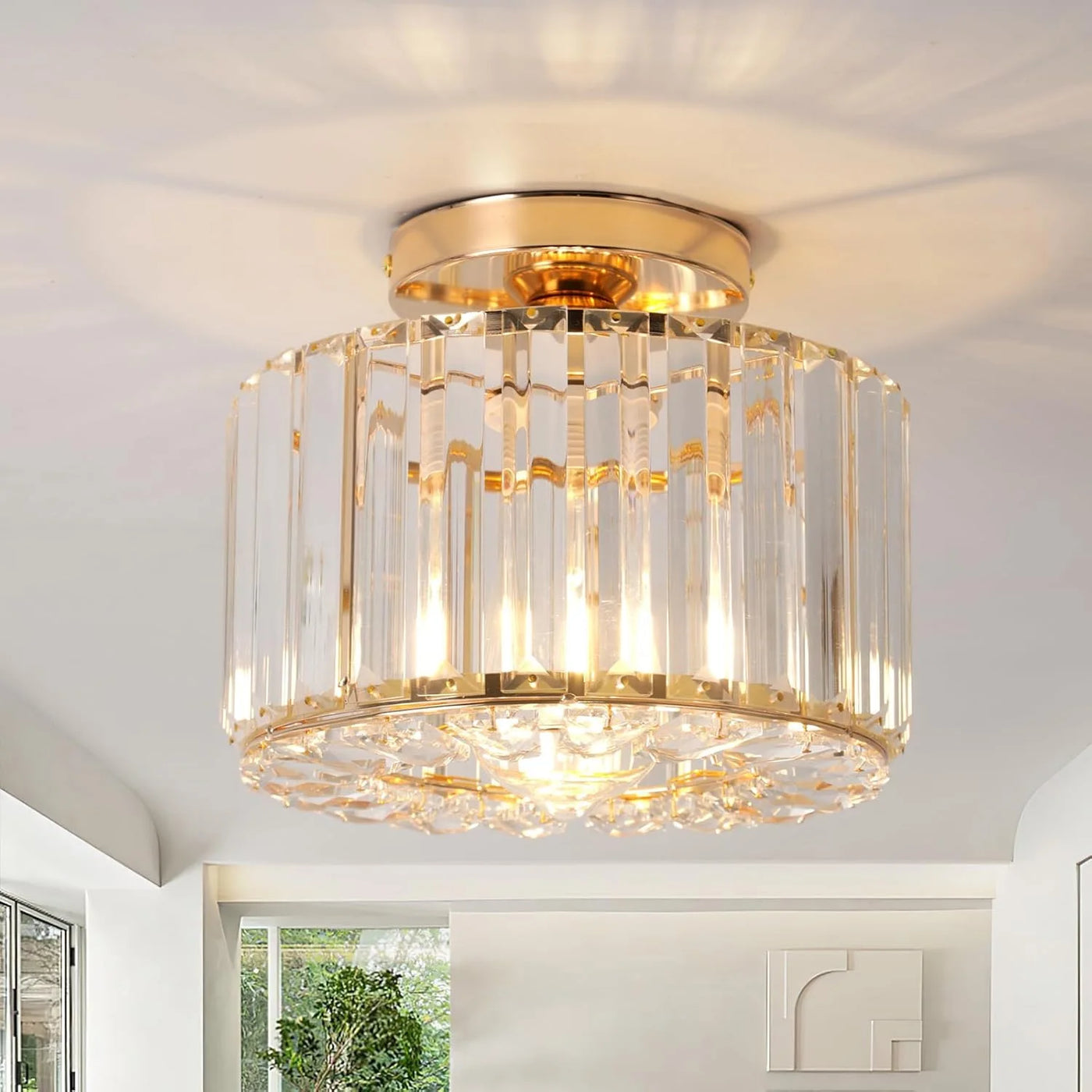 Plafonnier Cristal Doré Contemporain – Seraphine