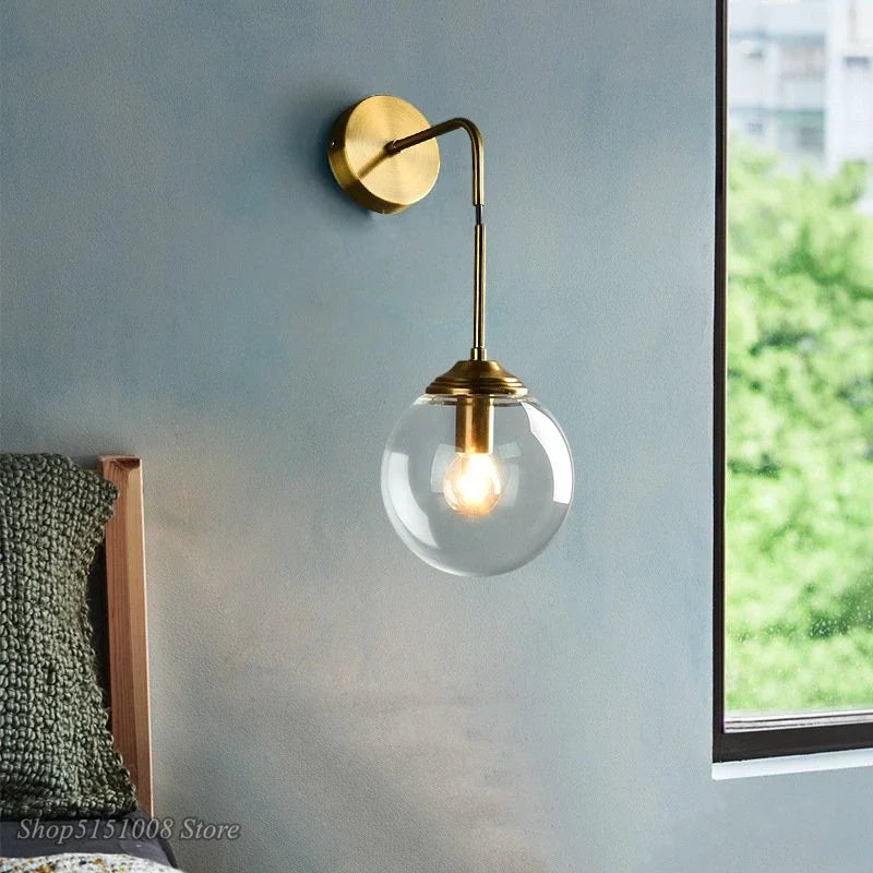 Wall Sconce Velix glass globe and electroplated metal - view 1