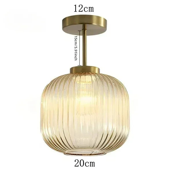 Plafonnier en verre strié rétro pour salon et couloir – Crescianea