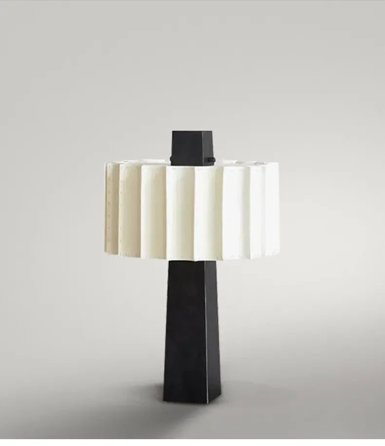 Scandinavian minimalist black table lamp Norélys with pleated white lampshade – view 10