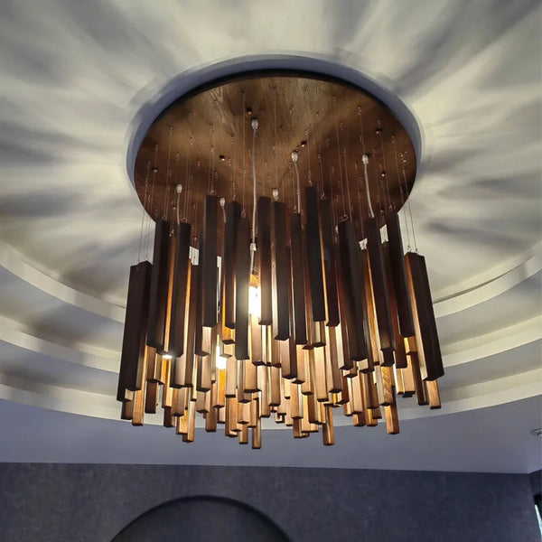 Gilded wood pendant light for living room – Zénithar