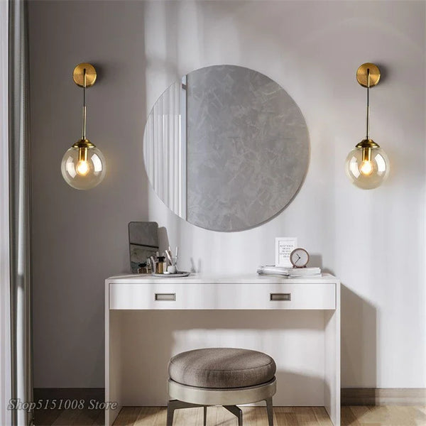 Wall Sconce Velix glass globe and electroplated metal - view 2