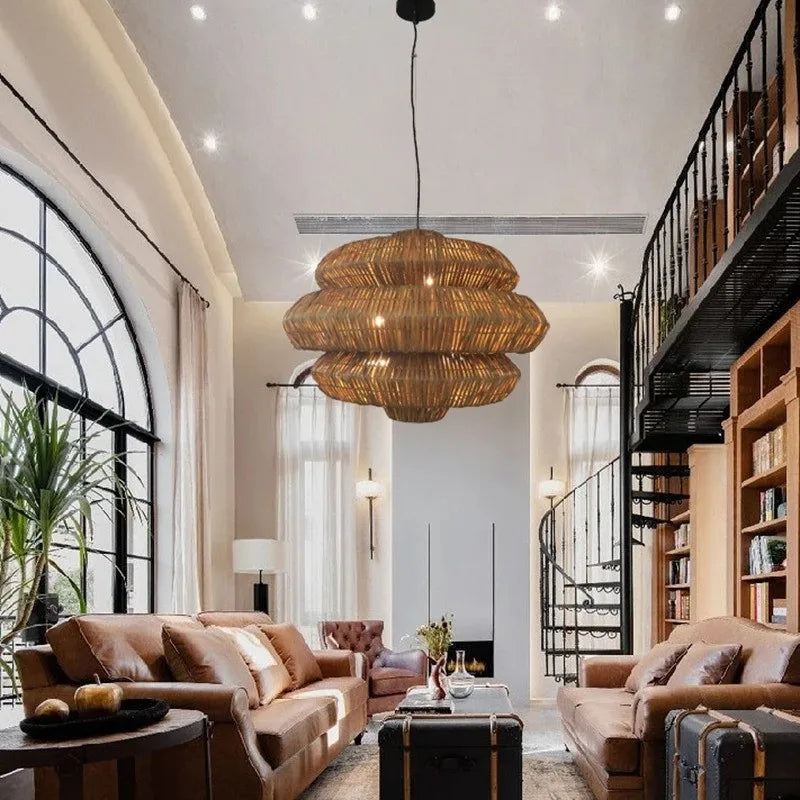 Hanglamp in Gevlochten Rotan Wabi-Sabi Stijl voor Eetkamer – Naiadis
