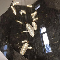 Lustre LED en Cristal à Feuilles pour Salon et Escalier – Caeluxia