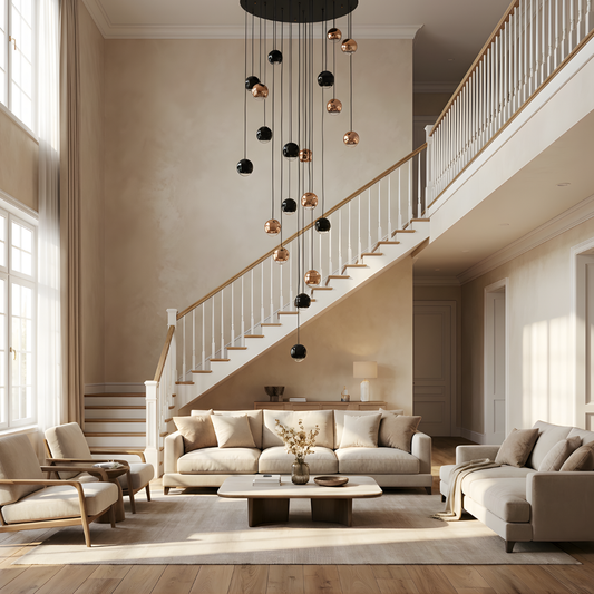 Moderne Hängelampe aus gebürstetem Stahl für Wohnzimmer – Célestaire