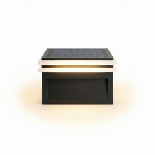 Lampe solaire extérieure carrée en acier inoxydable – Hélion - Lumière