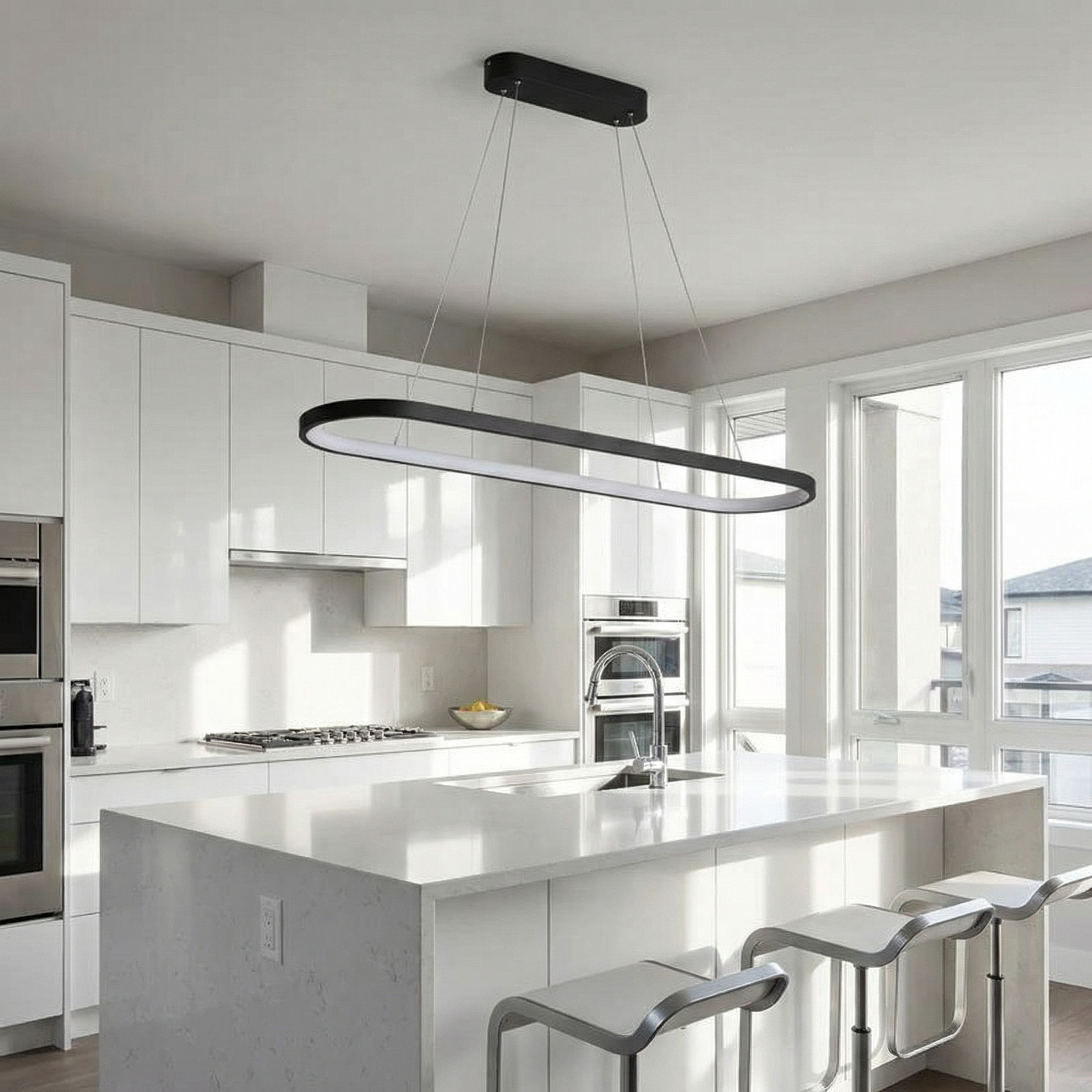 Suspension LED ovale Ondéa design contemporain éclairage uniforme - vue 4