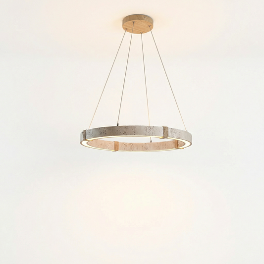 Eigentijdse kroonluchter in steen en staal voor eetkamer – Silexor - Lumière