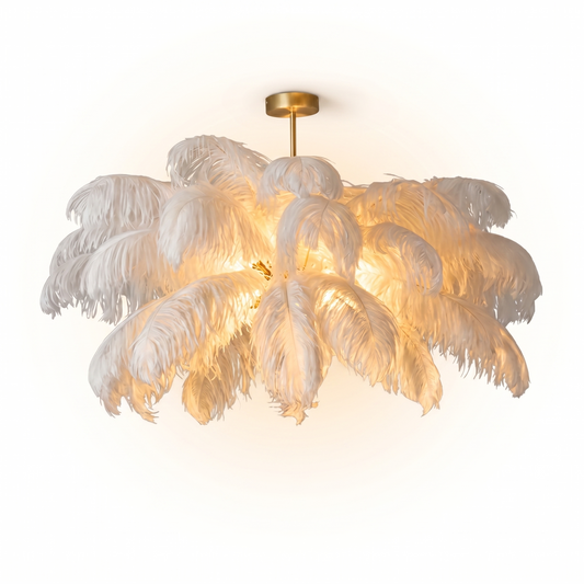Witte LED struisvogelveren hanglamp voor woonkamer – Featherelle - Lumière