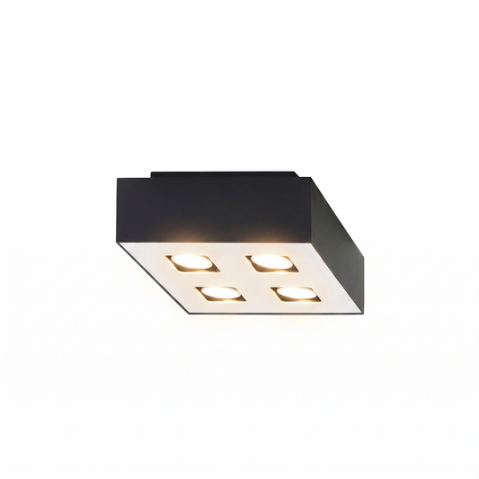 Plafonnier carré noir minimaliste 4 spots – Orphéon - Lumière