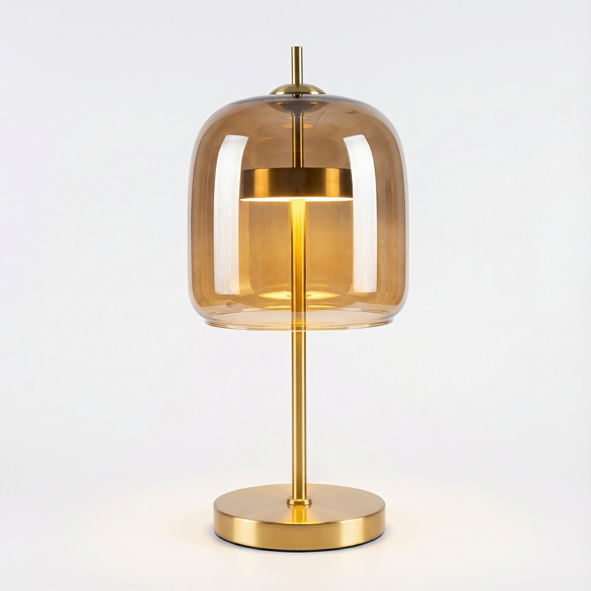 Lampe de chevet moderne Xiumis globe en verre et base métal doré brossé - vue 1