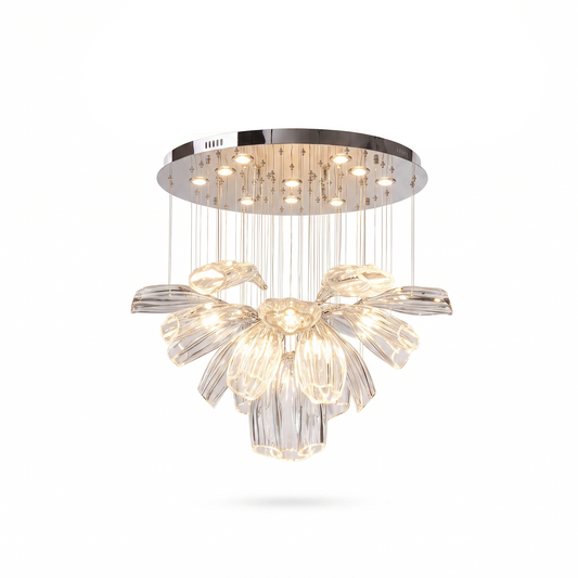 Lustre Cristal Moderne et Acier pour Salon – Mirellia - Lumière
