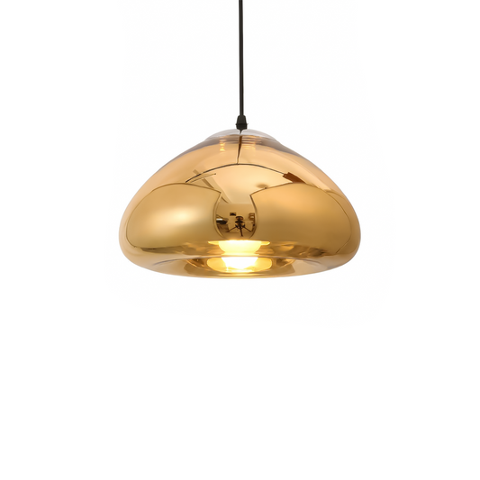 Suspension moderne dorée Aurovia avec abat-jour hémisphérique en aluminium finition miroir - vue 1 - Lumière