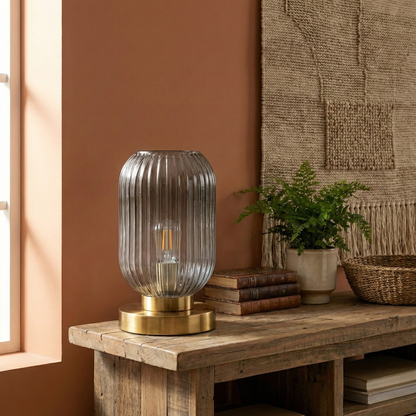 Nordic Design Vetro Table Lamp in Fluted Glass with Brushed Gilded Metal Base - View 3