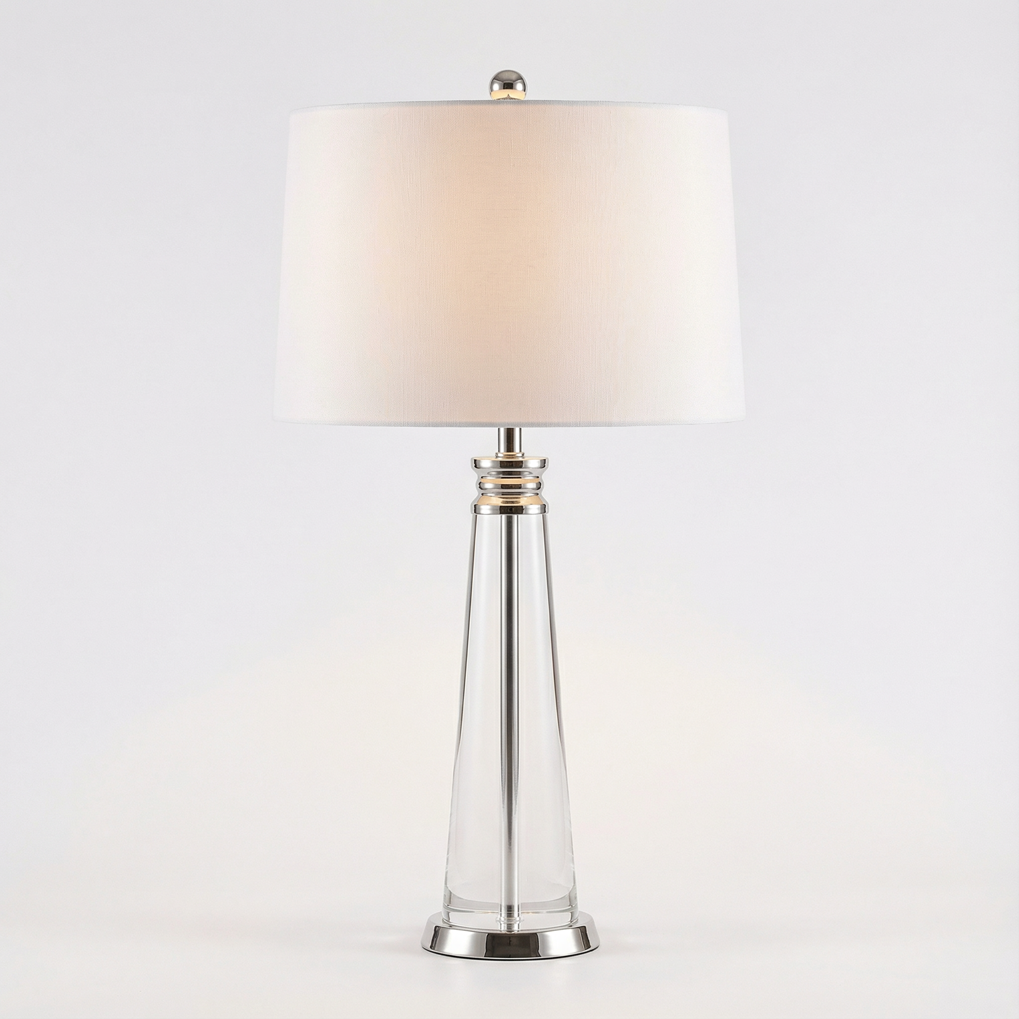 Lampe de chevet contemporaine Lunara en cristal et acier avec abat-jour tissu blanc - vue 1