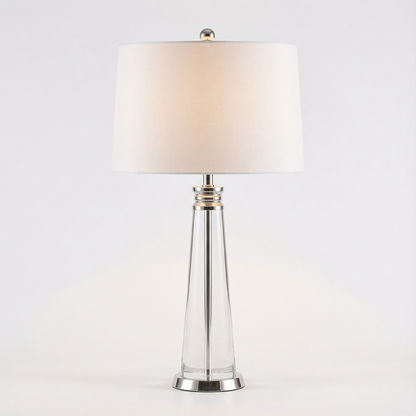 Contemporary Bedside Lamp Lunara in Crystal and Steel with White Fabric Shade - View 1