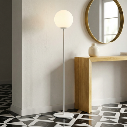 Floor Lamp Elara with opaline glass globe and steel stem - view 3