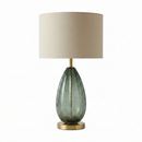 Design-Tischlampe aus bernsteinfarbenem Glas & Metall – Prisma