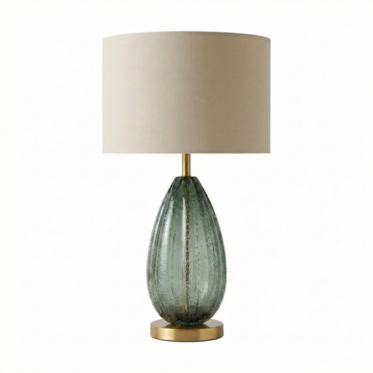 Design-Tischlampe aus bernsteinfarbenem Glas & Metall – Prisma