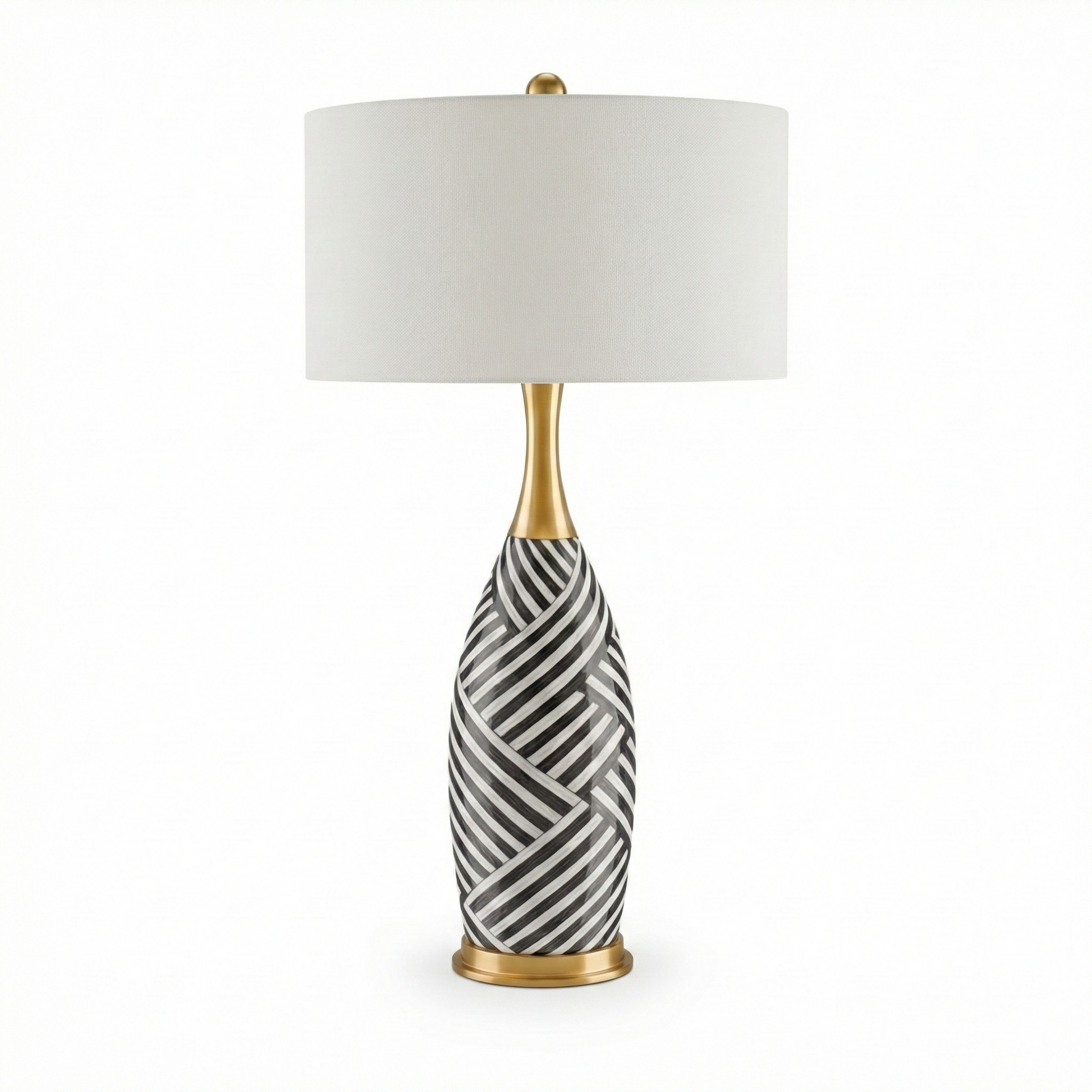 Ceramic Table Lamp zebra pattern black and white with gold neck and white shade - view 1