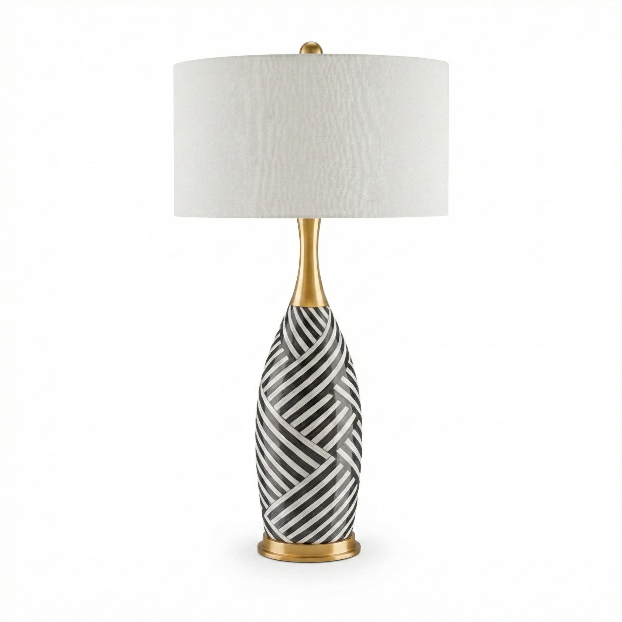 Ceramic Table Lamp zebra pattern black and white with gold neck and white shade - view 1