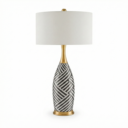Ceramic Table Lamp zebra pattern black and white with gold neck and white shade - view 1
