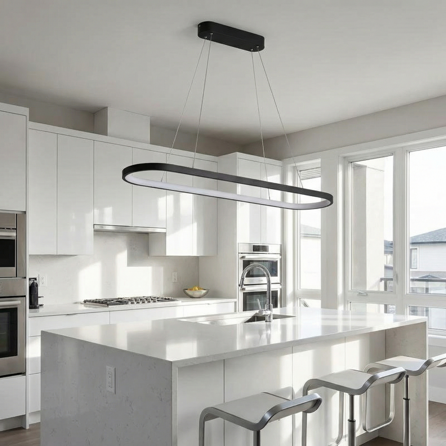 Suspension LED ovale Ondéa design contemporain éclairage uniforme - vue 2