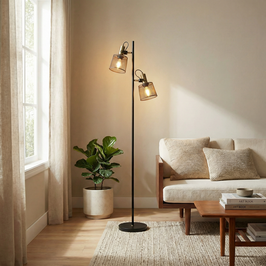 Zwart aluminium LED-vloerlamp met dubbele kop – Tavela - Lumière