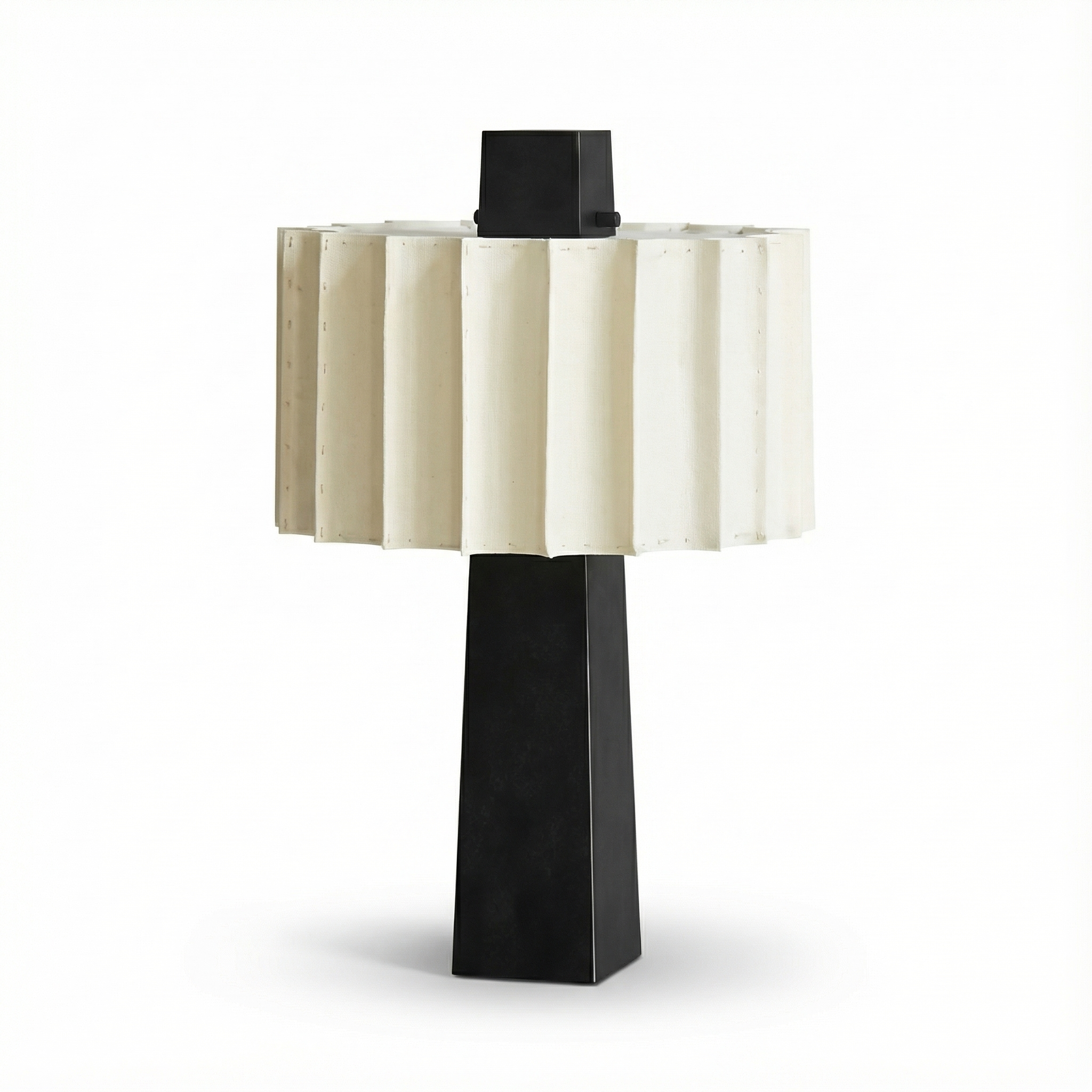 Scandinavian minimalist black table lamp Norélys with pleated white lampshade – view 1