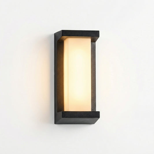 Buitenwandlamp in zwart metaal en wit glas – Novalise - Lumière