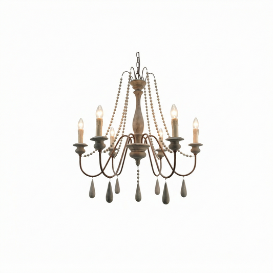 Kroonluchter in wit vintage hout voor woonkamer – Elarisia - Lumière