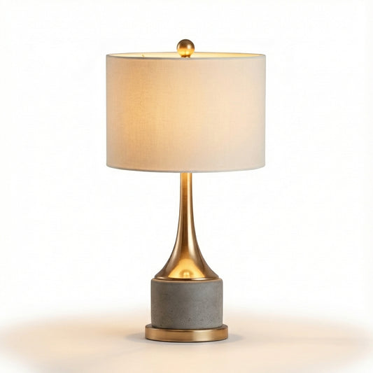 Lampe de chevet Vénusia design sobre avec corps fer doré et abat-jour tissu blanc - vue 1 - Lumière