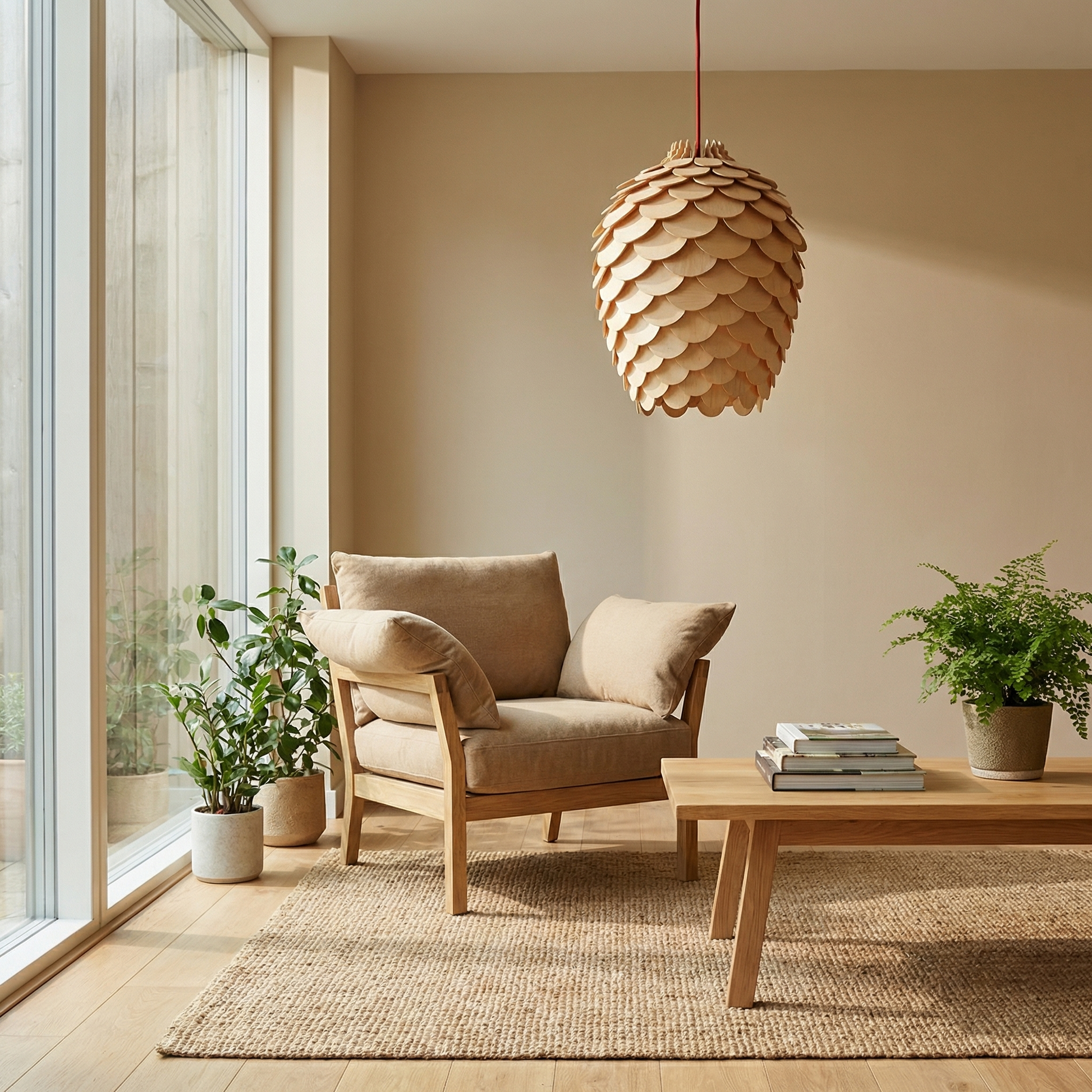 Suspension luminaire bois sculpté nature forme arrondie Orena - vue 5