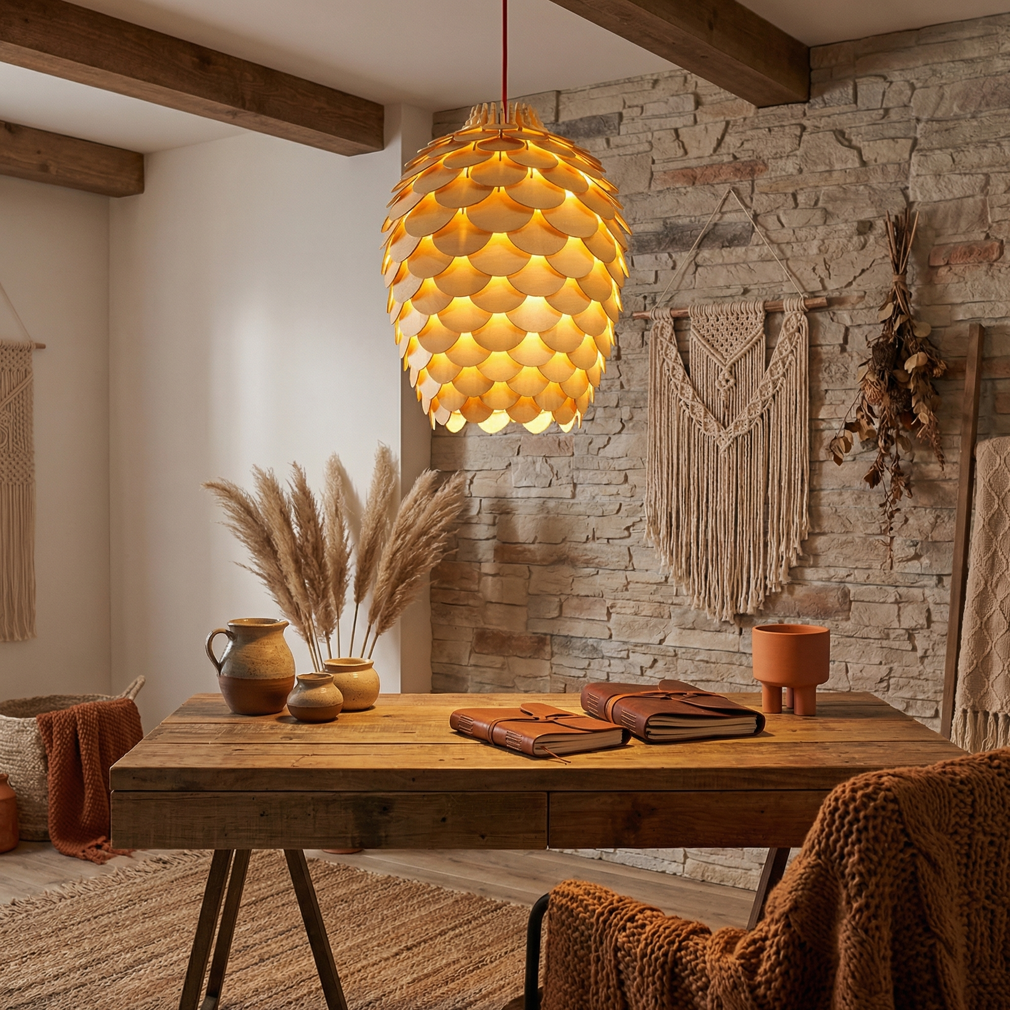 Orena Sculptured Wood Pendant Light natural rounded form - view 3