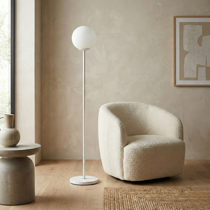 Floor Lamp Elara with opaline glass globe and steel stem - view 2