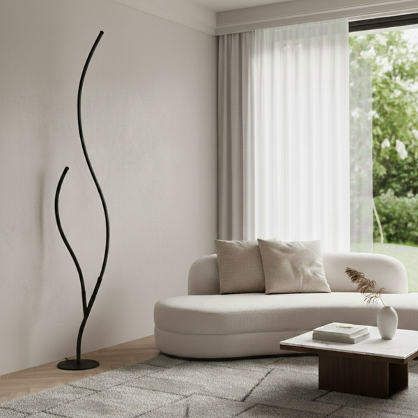 Modern Two-Arm Floor Lamp aluminium organic shape design - view 2