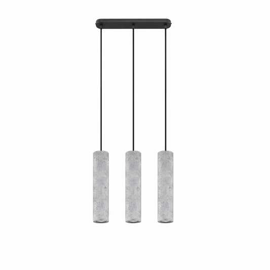 Gray concrete pendant light with 3 industrial lamps – Nivara