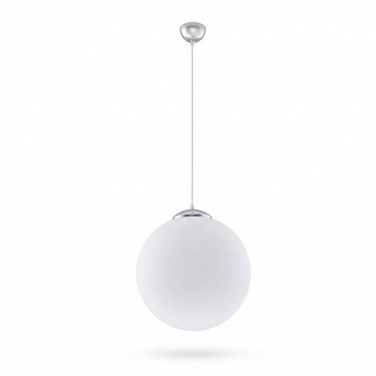 Minimalistische hanglamp met glazen bol en staalstructuur - Model Arvénia