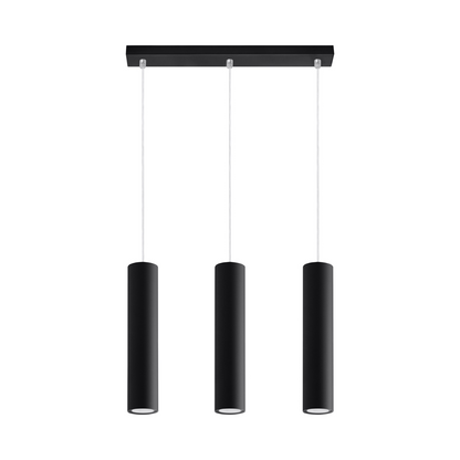 Black cylindrical pendant light with 3 lights – modèle Arothis