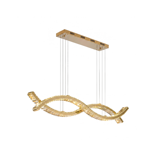 Lineaire hanglamp van kristal en goudkleurig staal – Evos