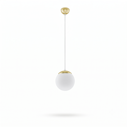 White and gold glass globe pendant light for living room – Modèle Elyone
