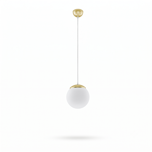 Hanglamp glazen bol wit en goudkleurig voor de woonkamer – Model Elyone