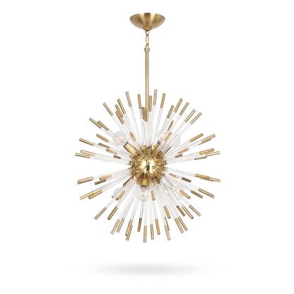 Modern chandelier in gold metal and crystal glass for living rooms – Stellario