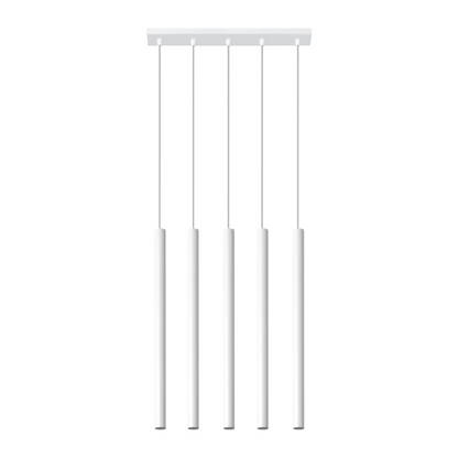 White cylindrical pendant light with 5 lights for living room – Arvénis model