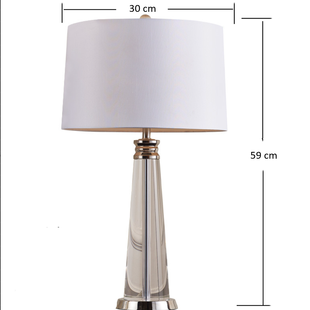 Lampe de chevet contemporaine Lunara en cristal et acier avec abat-jour tissu blanc - vue 9