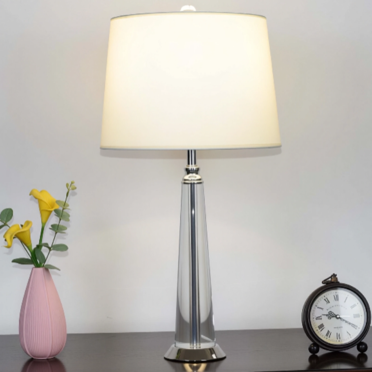 Lampe de chevet contemporaine Lunara en cristal et acier avec abat-jour tissu blanc - vue 10