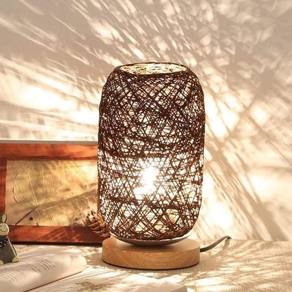 Rotan Hout Lamp Natuurlijk Design Zwart – Veluma