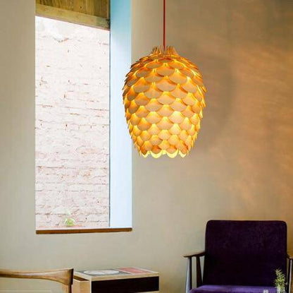 Orena Sculptured Wood Pendant Light natural rounded form - view 10